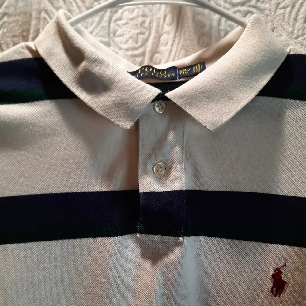 Polo Ralph Lauren Shirt Mens XXL White Striped Polo Golf Sporty Preppy Custom